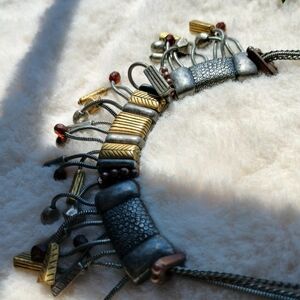 Gorgeous Vintage RARE Chicos Mixed Metal  Brutalist Charm Necklace